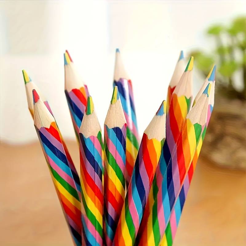 2pcs/5pcs Cute Four Color Concentric Rainbow Pencils For Students Drawing  Doodle Drawing Gifts Art School Supplies Halloween, Thanksgiving And Christm